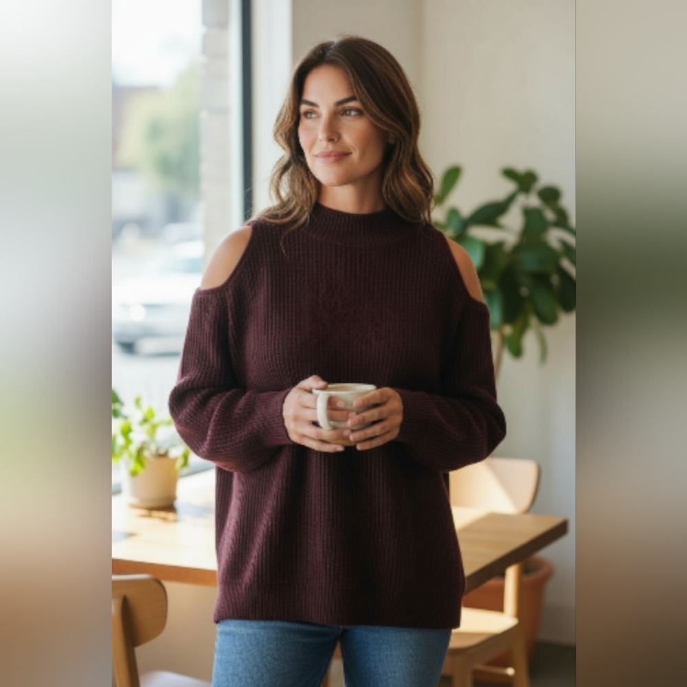 NWT Lumiere Off-Shoulder Sweater in Deep Burgundy Size Large